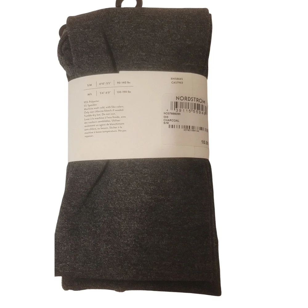 Nordstrom Fleece Lined Footless Tights Charcoal Heather Gray S/M NO376660MI